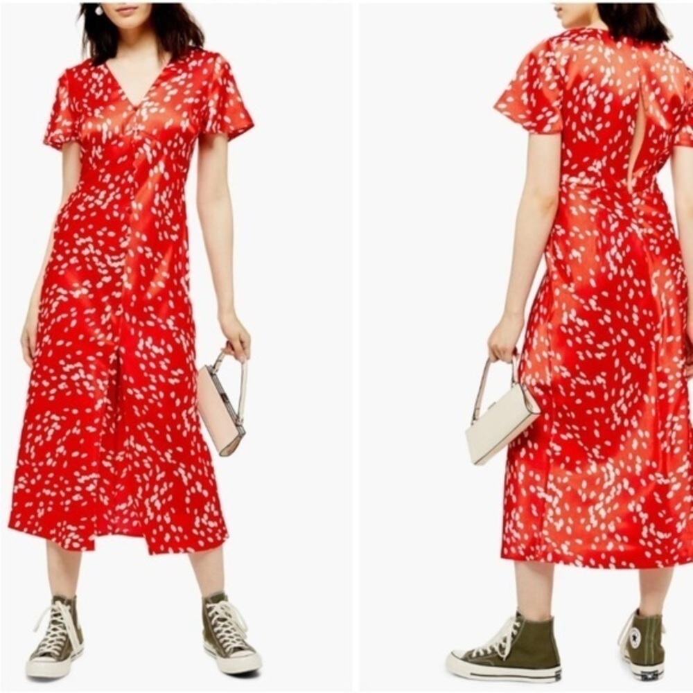 Topshop Red and White Midi Dress